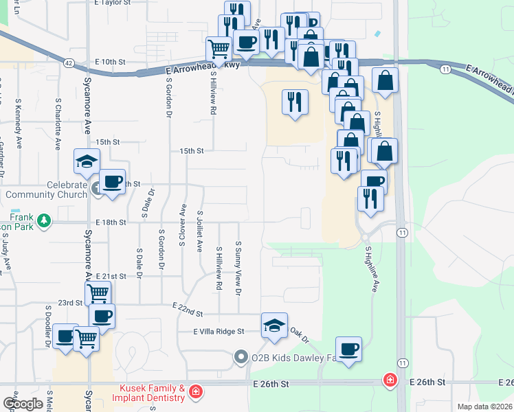 map of restaurants, bars, coffee shops, grocery stores, and more near 5116 East 17th Street in Sioux Falls