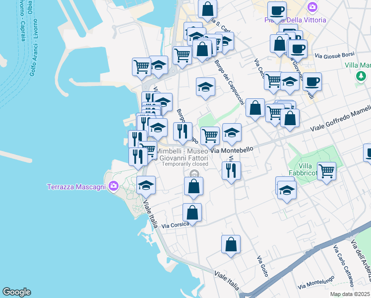 map of restaurants, bars, coffee shops, grocery stores, and more near 1 Via San Jacopo In Acquaviva in Livorno