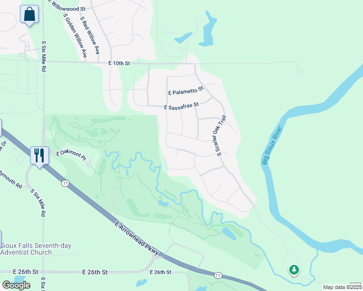 map of restaurants, bars, coffee shops, grocery stores, and more near 1000 South Torrey Pine Lane in Sioux Falls