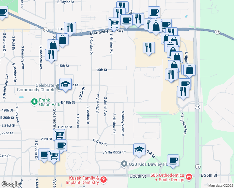 map of restaurants, bars, coffee shops, grocery stores, and more near 5200 East 17th Street in Sioux Falls