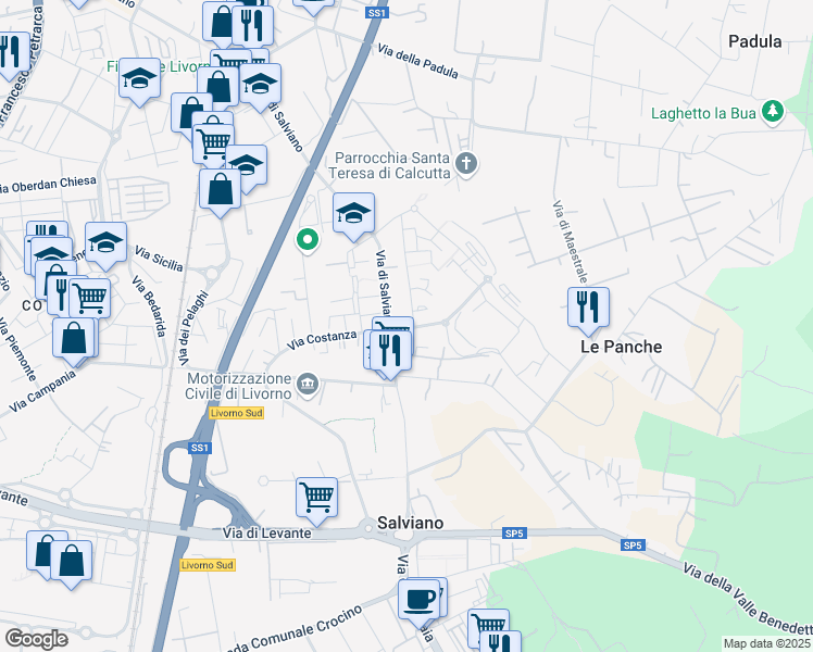 map of restaurants, bars, coffee shops, grocery stores, and more near 7 Via Renuccio Renucci in Livorno