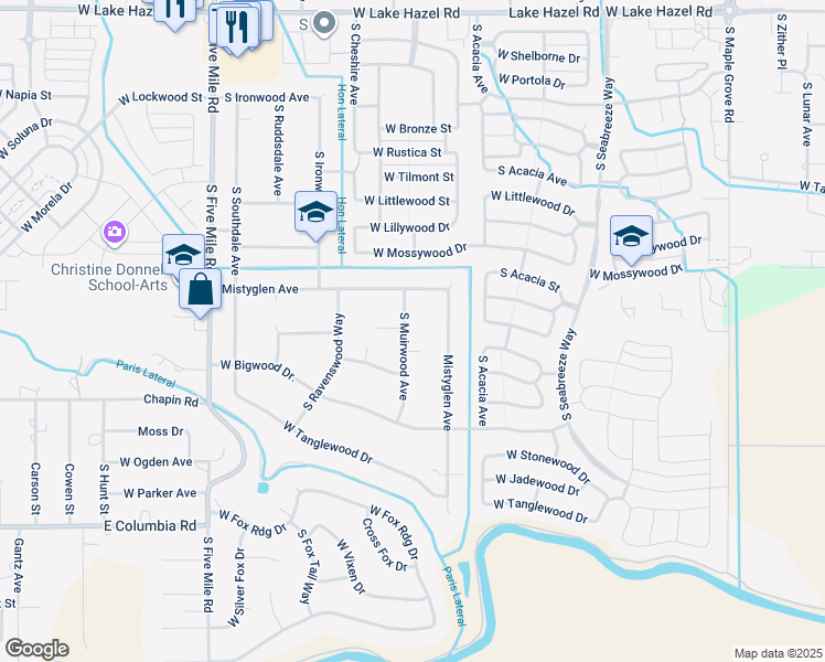 map of restaurants, bars, coffee shops, grocery stores, and more near 7202 South Muirwood Avenue in Boise