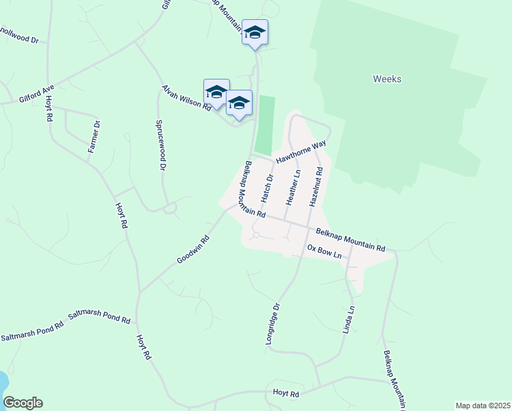 map of restaurants, bars, coffee shops, grocery stores, and more near 24 Hatch Drive in Gilford