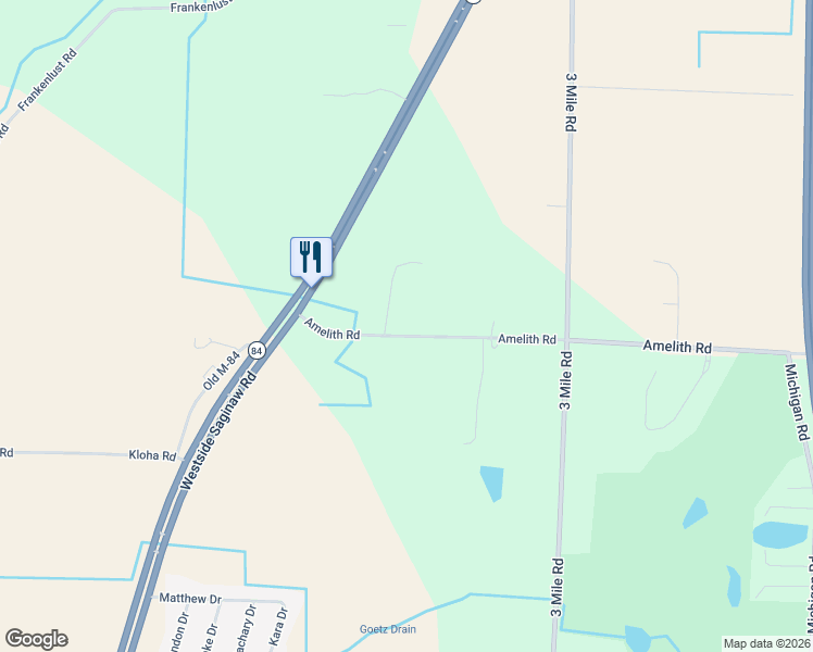 map of restaurants, bars, coffee shops, grocery stores, and more near 2347 Amelith Road in Bay City