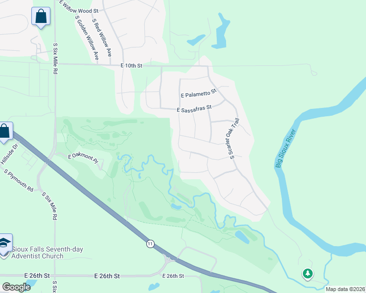map of restaurants, bars, coffee shops, grocery stores, and more near 1000 South Torrey Pine Lane in Sioux Falls