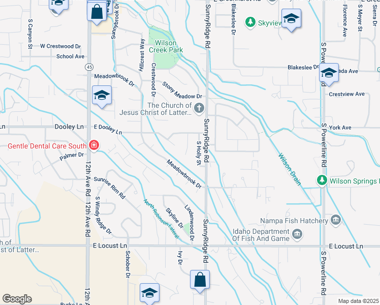 map of restaurants, bars, coffee shops, grocery stores, and more near 3216 South Ivy Court in Nampa