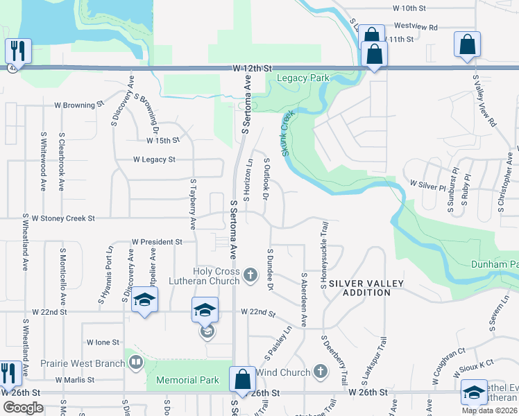 map of restaurants, bars, coffee shops, grocery stores, and more near 7200-7298 West Stoney Creek Street in Sioux Falls
