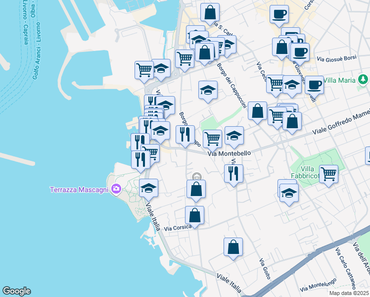 map of restaurants, bars, coffee shops, grocery stores, and more near 1 Via San Jacopo In Acquaviva in Livorno