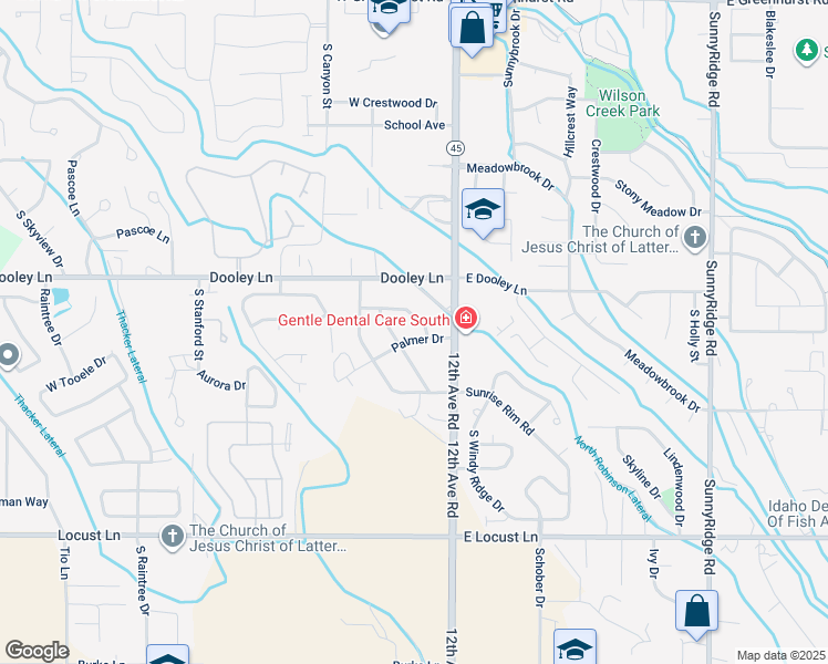 map of restaurants, bars, coffee shops, grocery stores, and more near 204 Palmer Drive in Nampa