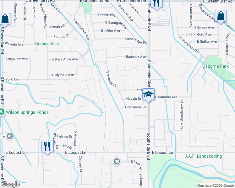 map of restaurants, bars, coffee shops, grocery stores, and more near 3209 Seminole Drive in Nampa