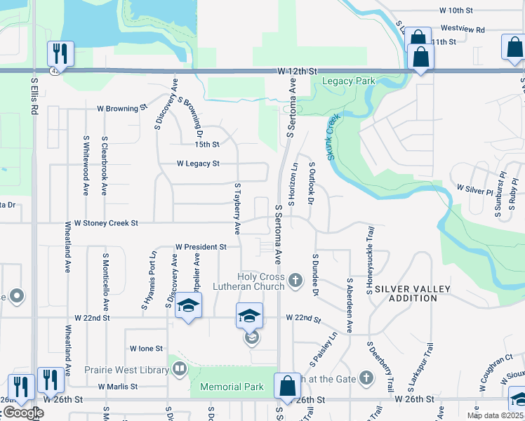 map of restaurants, bars, coffee shops, grocery stores, and more near 7444 West Stoney Creek Street in Sioux Falls
