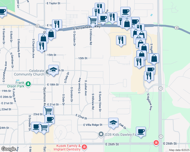 map of restaurants, bars, coffee shops, grocery stores, and more near 5116 East 17th Street in Sioux Falls