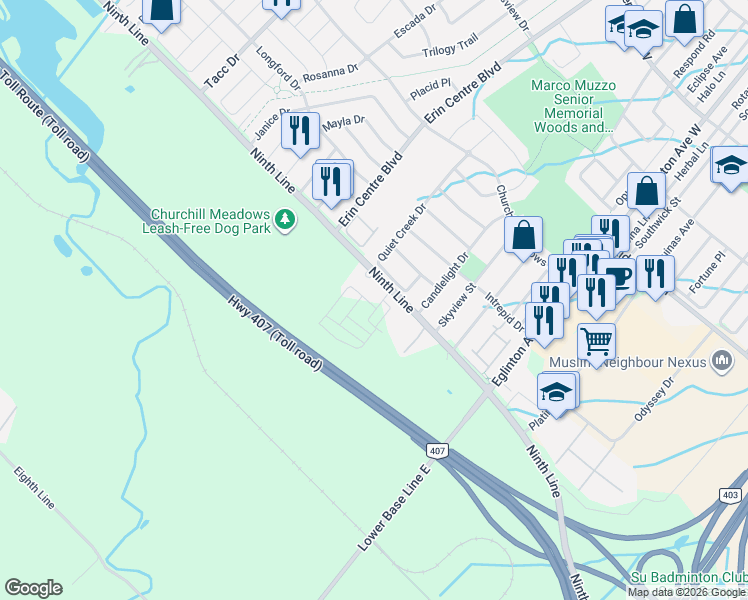 map of restaurants, bars, coffee shops, grocery stores, and more near 5186 Viola Desmond Drive in Milton