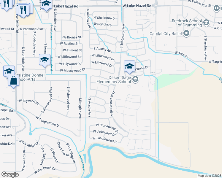 map of restaurants, bars, coffee shops, grocery stores, and more near 7176 South Kaywood Avenue in Boise