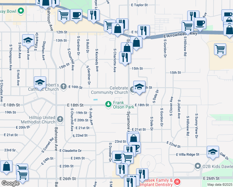 map of restaurants, bars, coffee shops, grocery stores, and more near 1013 South Charlotte Circle in Sioux Falls