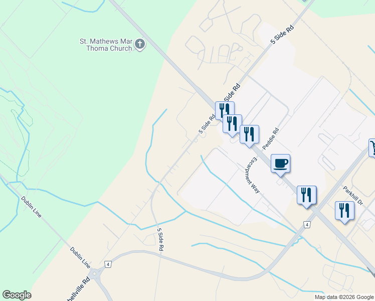 map of restaurants, bars, coffee shops, grocery stores, and more near 7750 5 Side Road in Milton