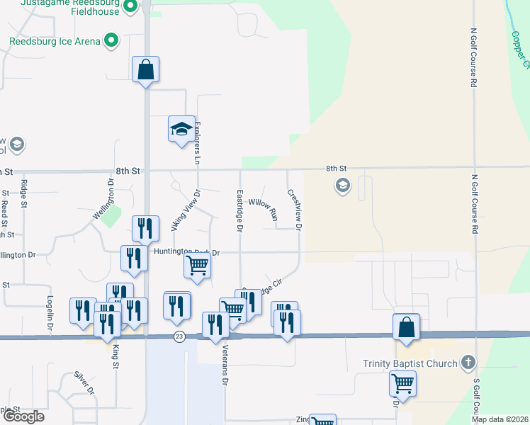 map of restaurants, bars, coffee shops, grocery stores, and more near 2015 Cambridge Court in Reedsburg