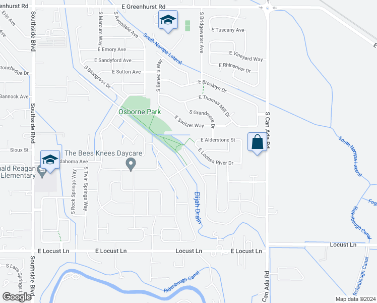 map of restaurants, bars, coffee shops, grocery stores, and more near 3240 South Fork Avenue in Nampa