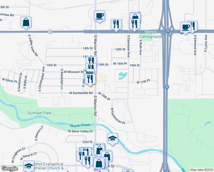 map of restaurants, bars, coffee shops, grocery stores, and more near 921 Willow Meadows Place in Sioux Falls