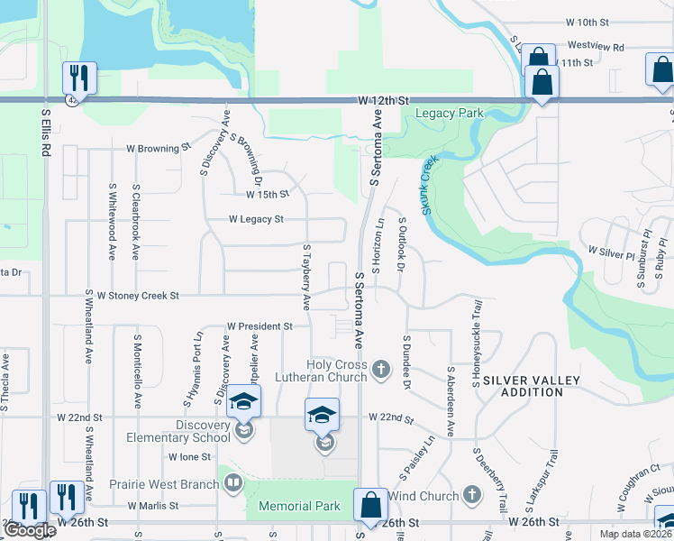map of restaurants, bars, coffee shops, grocery stores, and more near 7444 West Stoney Creek Street in Sioux Falls