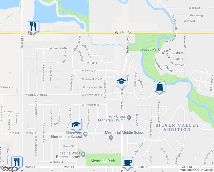 map of restaurants, bars, coffee shops, grocery stores, and more near 816 South Tayberry Avenue in Sioux Falls