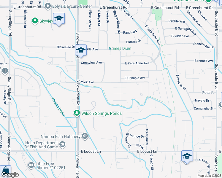 map of restaurants, bars, coffee shops, grocery stores, and more near 1905 East Explorer Court in Nampa