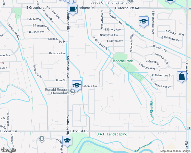 map of restaurants, bars, coffee shops, grocery stores, and more near 3303 East Oklahoma Avenue in Nampa