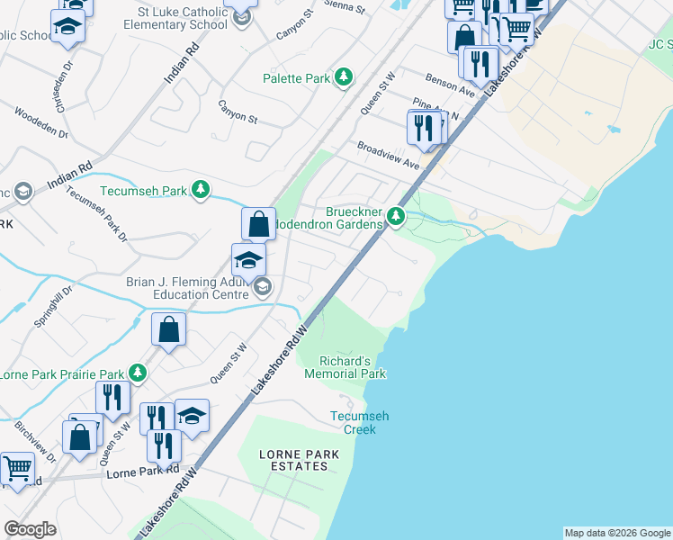 map of restaurants, bars, coffee shops, grocery stores, and more near 1009 Raintree Lane in Mississauga