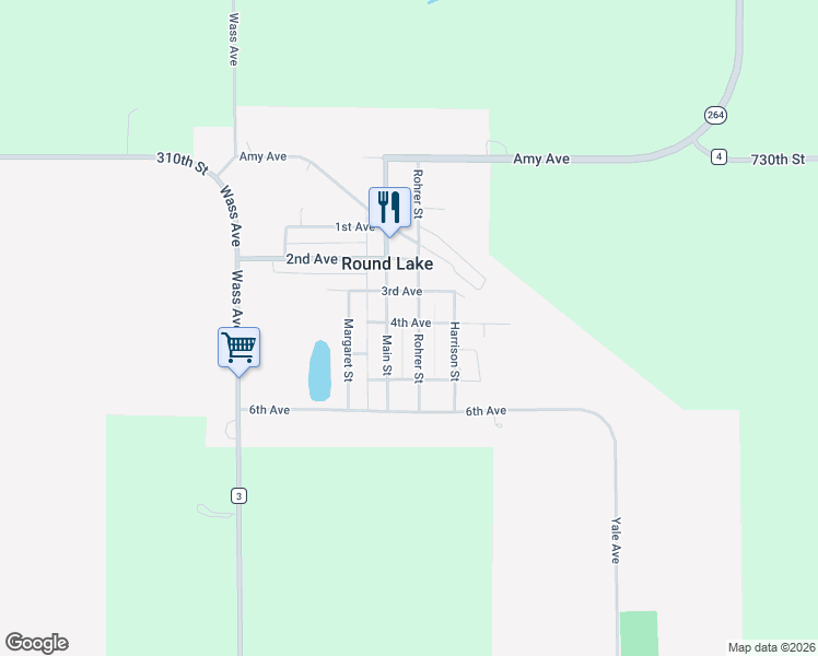 map of restaurants, bars, coffee shops, grocery stores, and more near 325 Rohrer Street in Round Lake