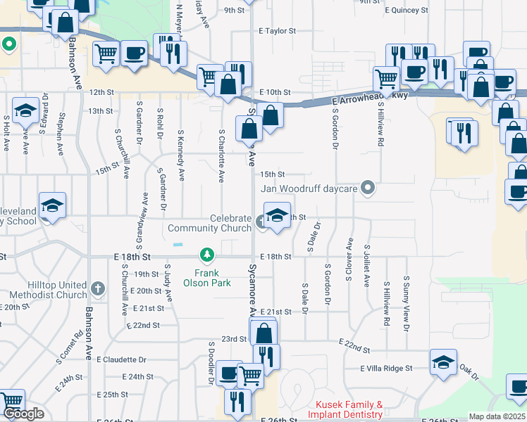 map of restaurants, bars, coffee shops, grocery stores, and more near 4502 East 16th Street in Sioux Falls