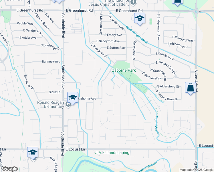 map of restaurants, bars, coffee shops, grocery stores, and more near 3815 East Greensprings Court in Nampa