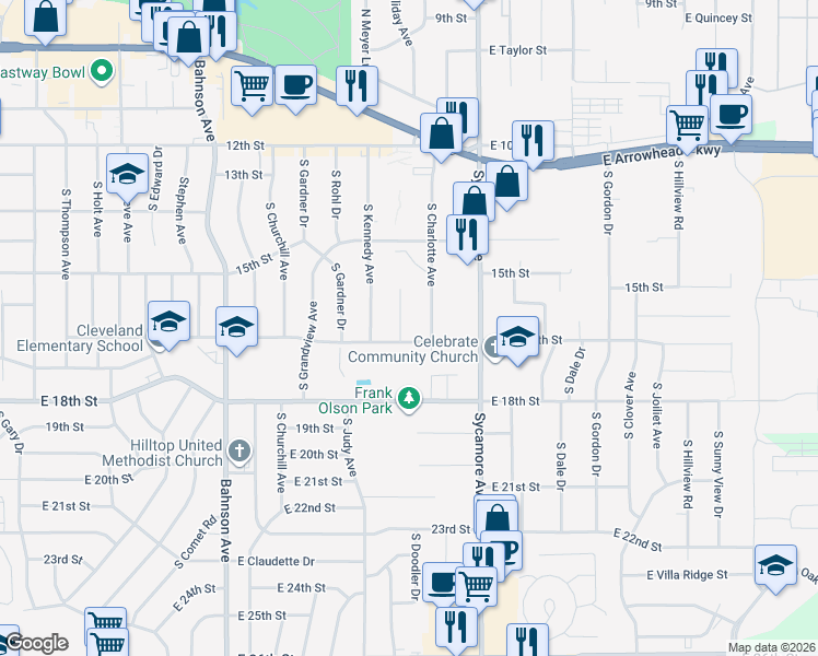 map of restaurants, bars, coffee shops, grocery stores, and more near 803-999 S Charlotte Ave in Sioux Falls