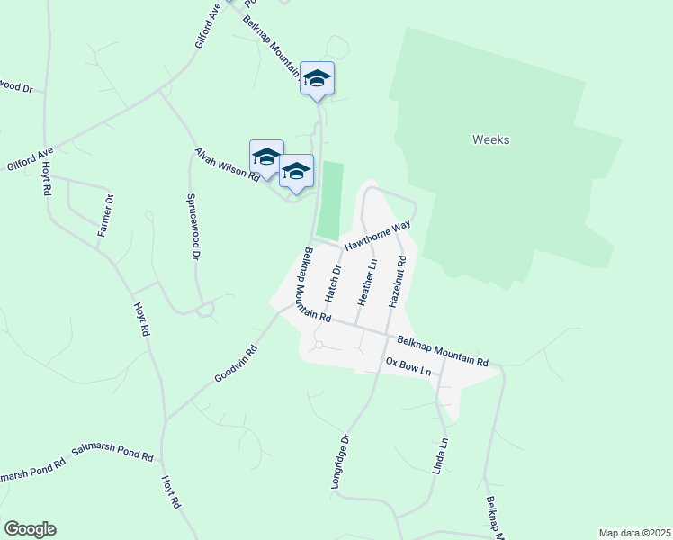 map of restaurants, bars, coffee shops, grocery stores, and more near 24 Hatch Drive in Gilford