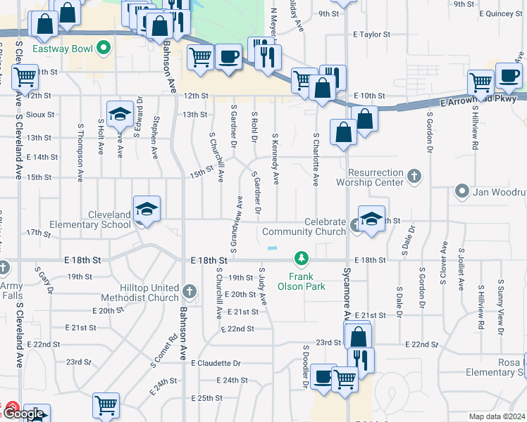 map of restaurants, bars, coffee shops, grocery stores, and more near 940 South Gardner Drive in Sioux Falls