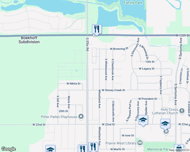 map of restaurants, bars, coffee shops, grocery stores, and more near 712 South Tanglewood Avenue in Sioux Falls