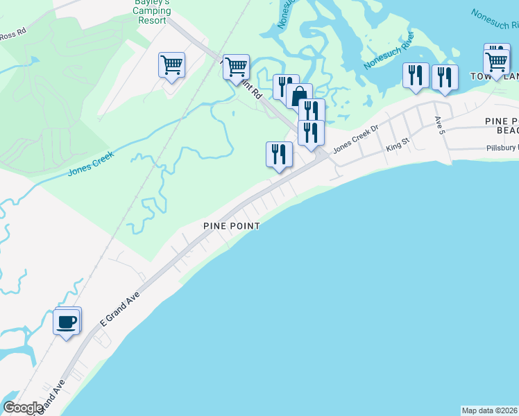 map of restaurants, bars, coffee shops, grocery stores, and more near 6 Pine Street in Scarborough