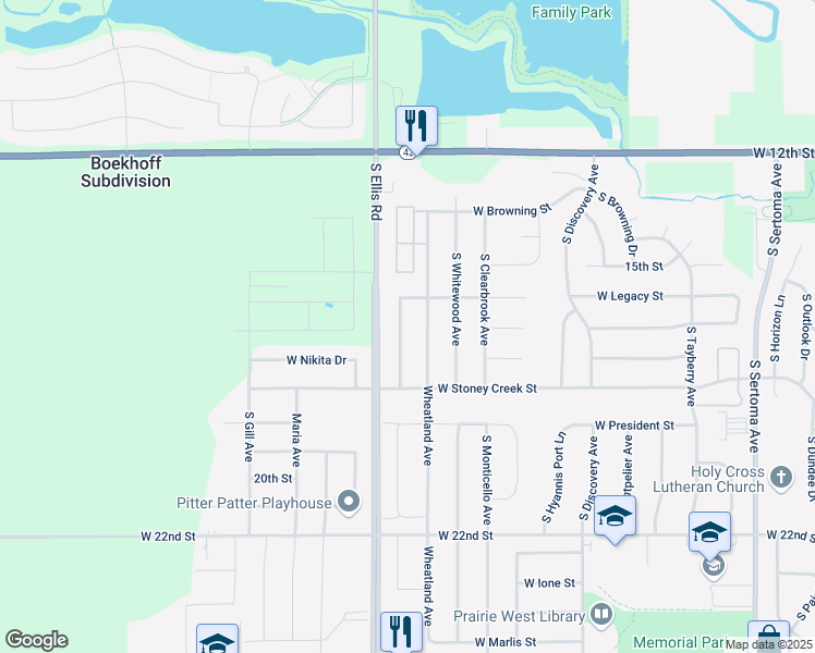 map of restaurants, bars, coffee shops, grocery stores, and more near 712 South Tanglewood Avenue in Sioux Falls