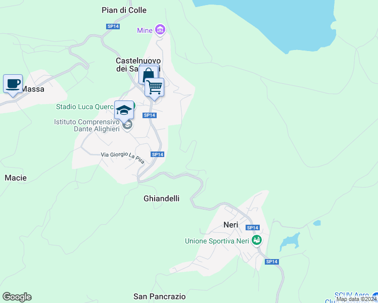 map of restaurants, bars, coffee shops, grocery stores, and more near 27 Strada Provinciale delle Miniere in Provincia di Arezzo