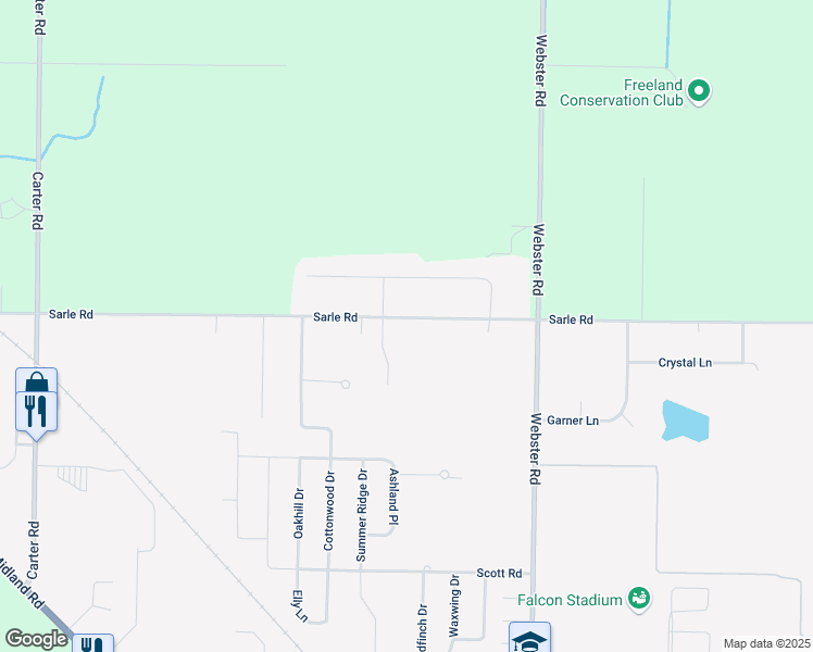 map of restaurants, bars, coffee shops, grocery stores, and more near 10283 Sarle Road in Freeland
