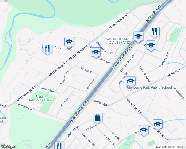 map of restaurants, bars, coffee shops, grocery stores, and more near 2038 Tenoga Drive in Mississauga