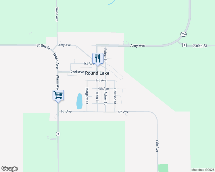 map of restaurants, bars, coffee shops, grocery stores, and more near 325 Rohrer Street in Round Lake