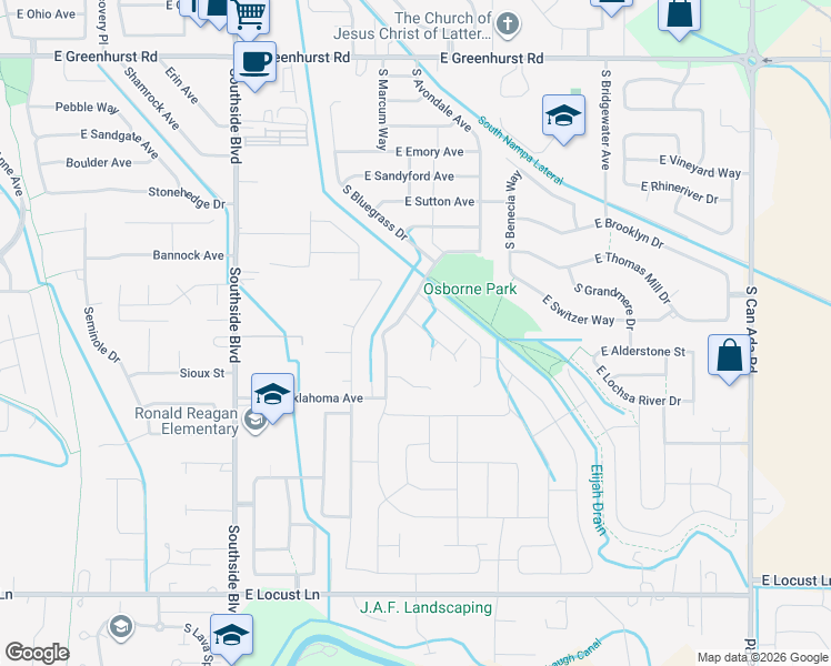 map of restaurants, bars, coffee shops, grocery stores, and more near 3815 East Greensprings Court in Nampa