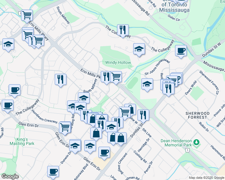 map of restaurants, bars, coffee shops, grocery stores, and more near in Mississauga