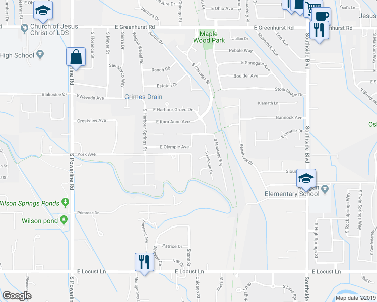 map of restaurants, bars, coffee shops, grocery stores, and more near 2223 East Olympic Avenue in Nampa