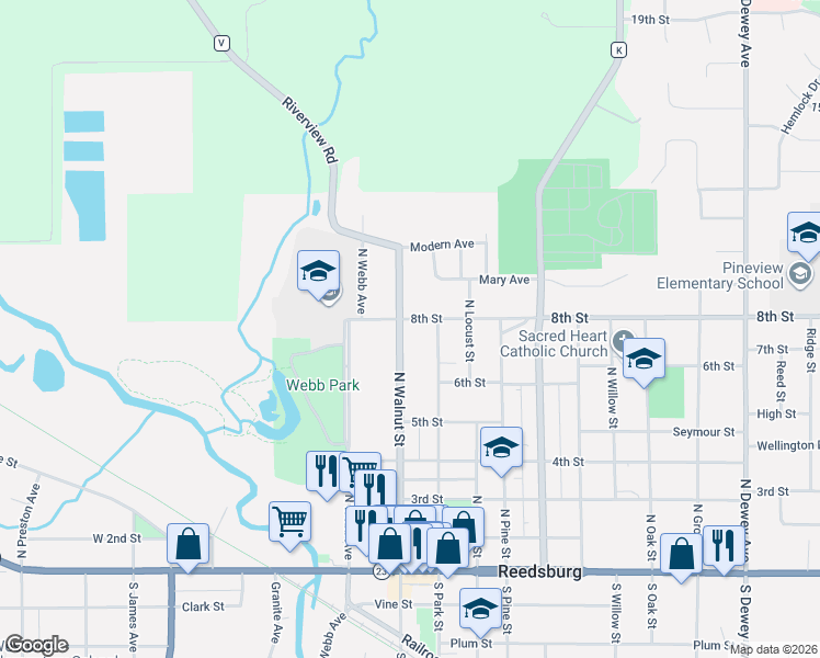 map of restaurants, bars, coffee shops, grocery stores, and more near 638 North Walnut Street in Reedsburg