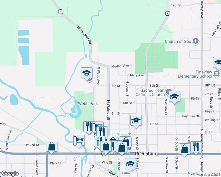 map of restaurants, bars, coffee shops, grocery stores, and more near 638 North Walnut Street in Reedsburg