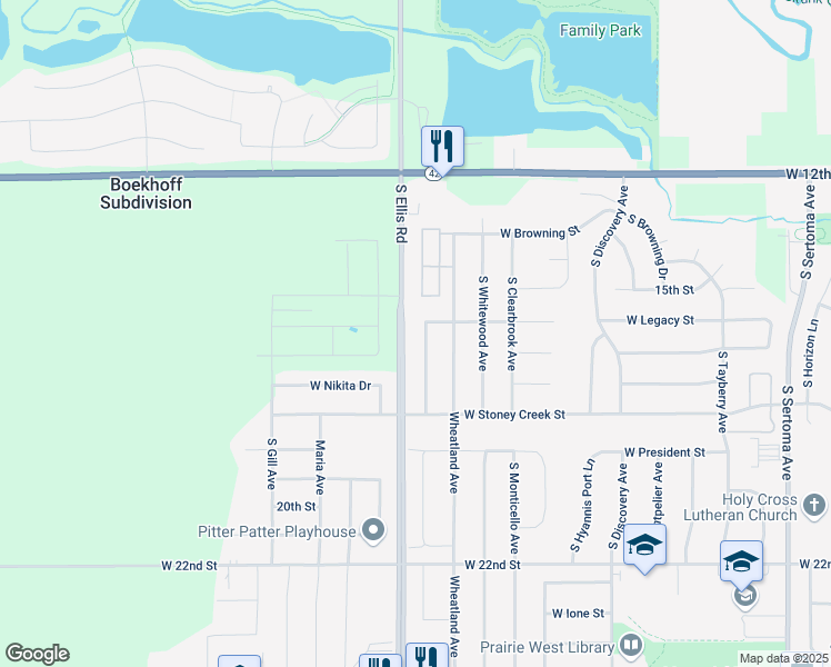 map of restaurants, bars, coffee shops, grocery stores, and more near 712 South Tanglewood Avenue in Sioux Falls
