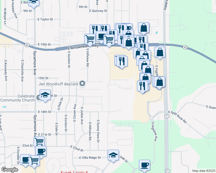 map of restaurants, bars, coffee shops, grocery stores, and more near South Foss Avenue in Sioux Falls