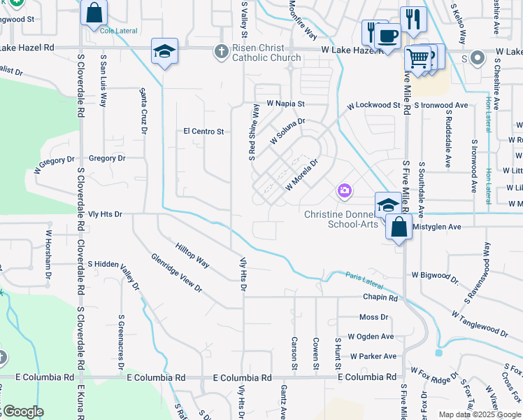 map of restaurants, bars, coffee shops, grocery stores, and more near 11311 West Bakula Drive in Boise
