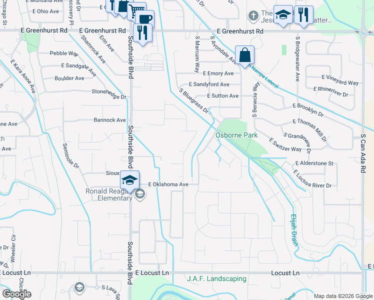map of restaurants, bars, coffee shops, grocery stores, and more near 3137 South Avondale Avenue in Nampa
